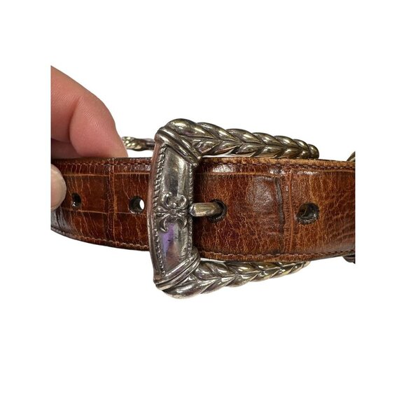Vintage 1996 Brighton Brown with Silver Tone Metal Western Med Belt - Picture 2 of 10